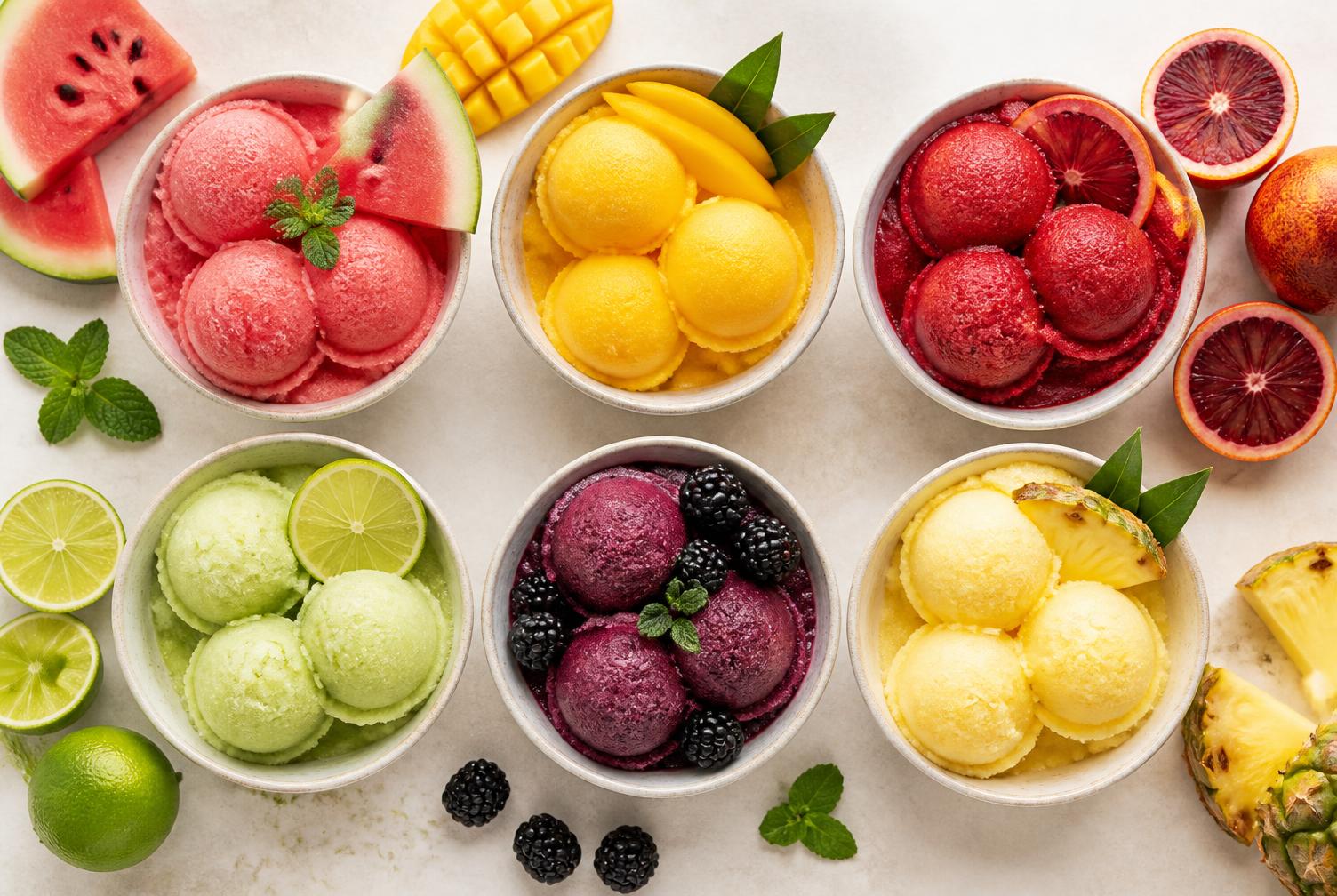 Assorted colorful sorbets